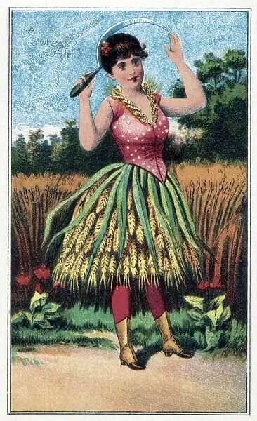TRADE CARD, c1887. A Wheat Girl. Trade card published by J. H. Bufford, c1887