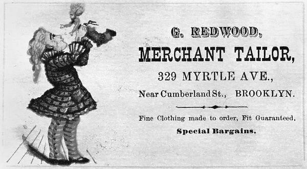 TRADE CARD: TAILOR. American merchants trade card for G. Redwood, a tailor in Brooklyn