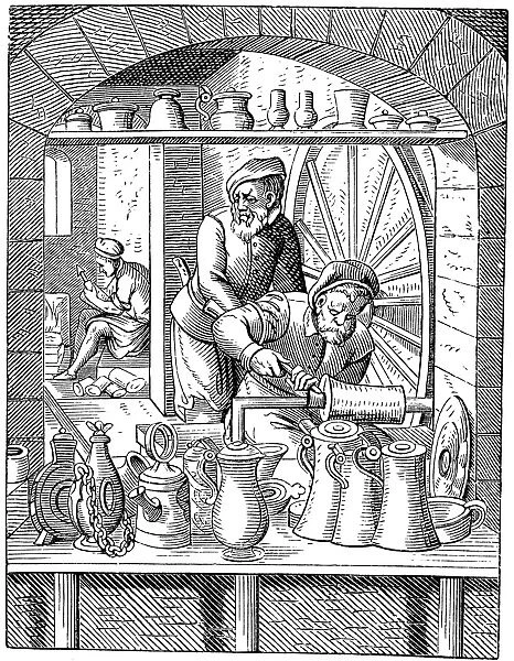 TRADES: PEWTERER. Line engraving after a 16th century woodcut by Jost Amman