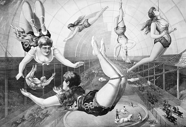 TRAPEZE ARTISTS, 1890. American lithograph poster, 1890