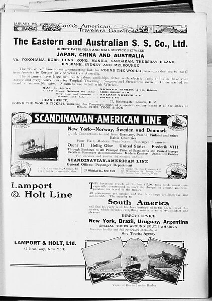 TRAVEL ADVERTISEMENT, 1922. Advertisements in Cooks American Travelers Gazette
