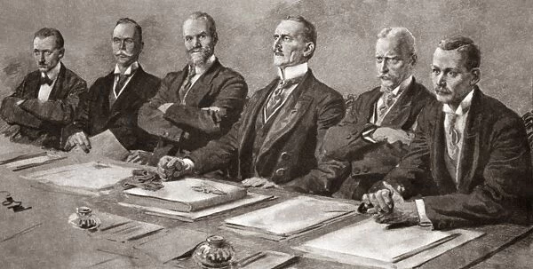 TREATY OF VERSAILLES, 1919. German Delegates listening to Clemenceau at the signing