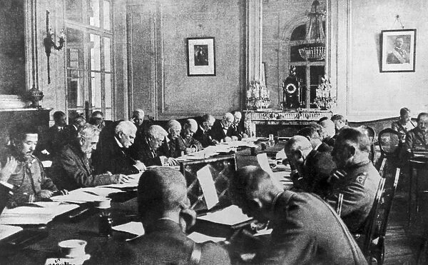 TREATY OF VERSAILLES, 1919. Session of the Paris Peace Conference at the Palace of Versailles