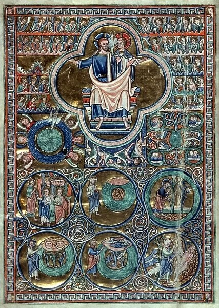 TRINITY  /  CREATION, C1220. Trinity with the Creation of the World, English Bible
