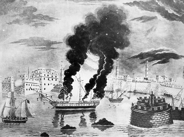 TRIPOLI HARBOR, 1804. The burning of the captured American frigate, USS Philadelphia