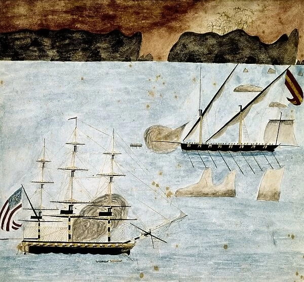 TRIPOLITAN WAR, 1804. An American frigate battling a Barbary vessel during off