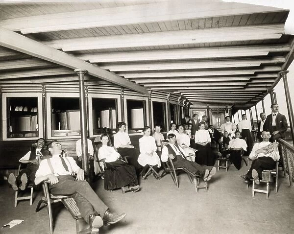 Tuberculosis patients on the deck of a ferry in the Hudson River, New York. Photographed by the Brown Brothers, c1900