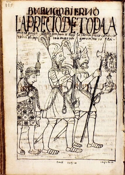 TUPAC AMARU (d. 1572). Inca chieftan. Captain Martin Garcia de Loyola (center)