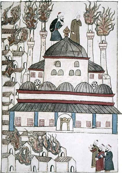 TURKEY: FIRE, 1660. Great fire at Constantinople, 1660. Contemporary miniature