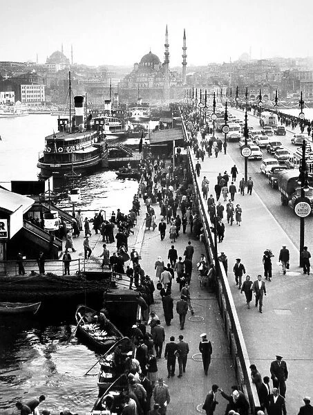 TURKEY: ISTANBUL, 1958. The Galata Bridge in Istanbul, Turkey. Photographed 1958