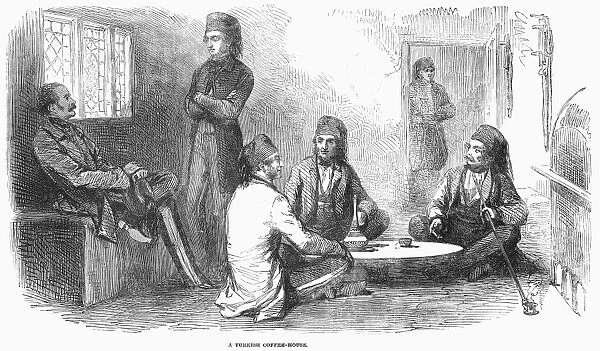TURKISH COFFEEHOUSE. Wood engraving from an English newspaper of 1854