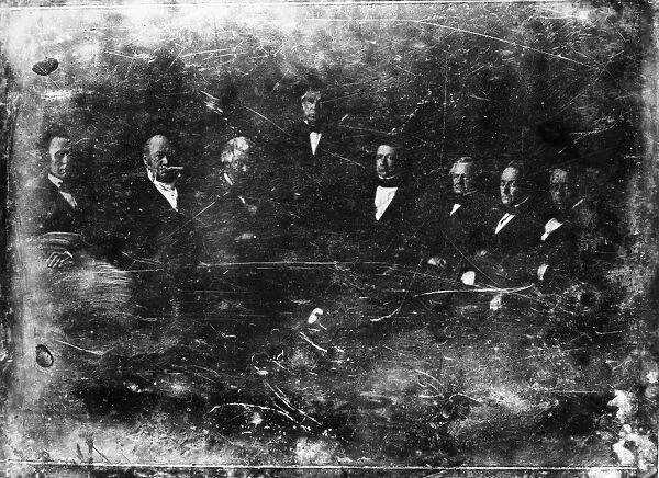 Twelfth President of the United States. President Zachary Taylor and his cabinet. Daguerreotype, 1849, by Mathew Brady; said to be the first published photograph of a President and his Cabinet
