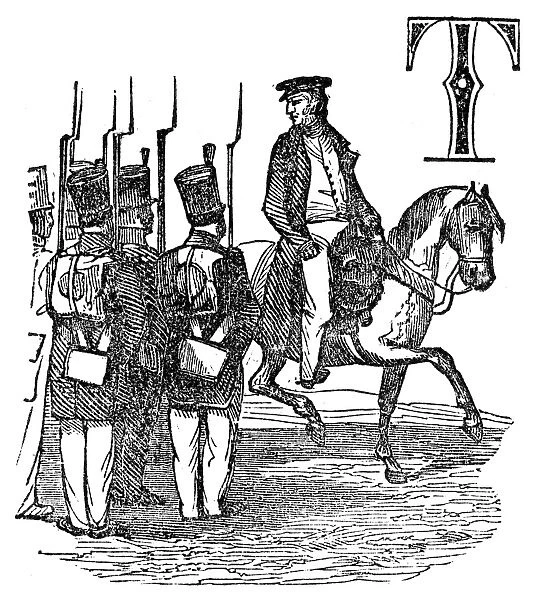 Twelfth President of the United States. Taylor reviewing troops during the Mexican American War. Wood engraving, American, 1848