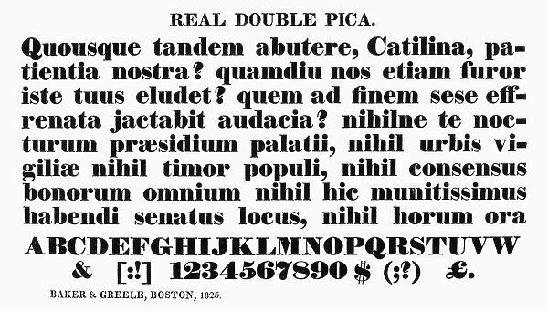 TYPOGRAPHY, 1825. Real double pica, a typeface from the catalog of Baker & Greele