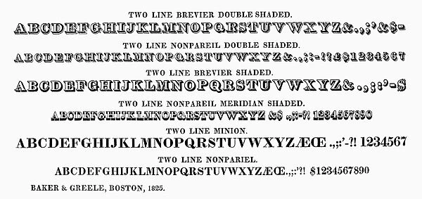 TYPOGRAPHY, 1825. Typefaces from the catalog of Baker & Greele, Boston, 1825