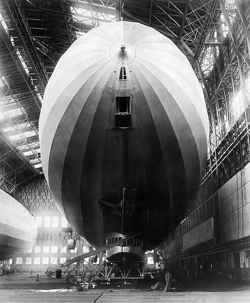 U. S. AIRSHIP, 1924. The U. S. airship Los Angeles (the German LZ-126 constructed as war reparations payment) in its shed at Lakehurst, New Jersey, 1924