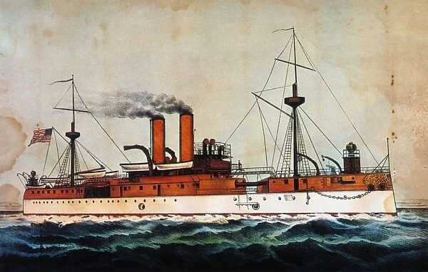 U. S. BATTLESHIP MAINE 1898. The U. S. Battleship Maine: lithograph, 1898, by Currier & Ives