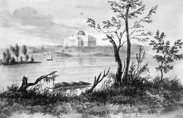 U. S. CAPITOL, 1839. West view of the United States Capitol from the Potomac River