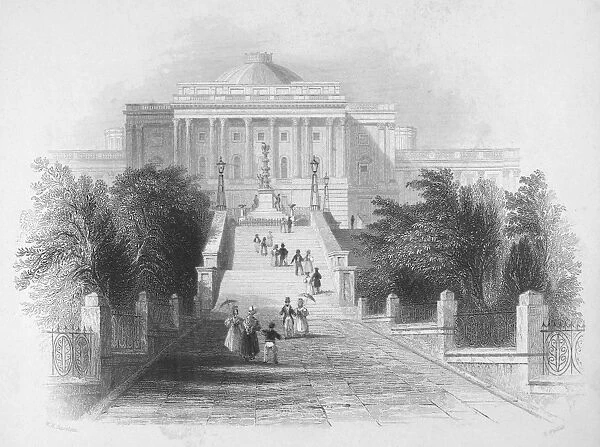 U. S. CAPTIOL, 1830s. West view of the United States Capitol at Washington, D. C. Wood engraving, English, 1839, after by William Henry Barlett