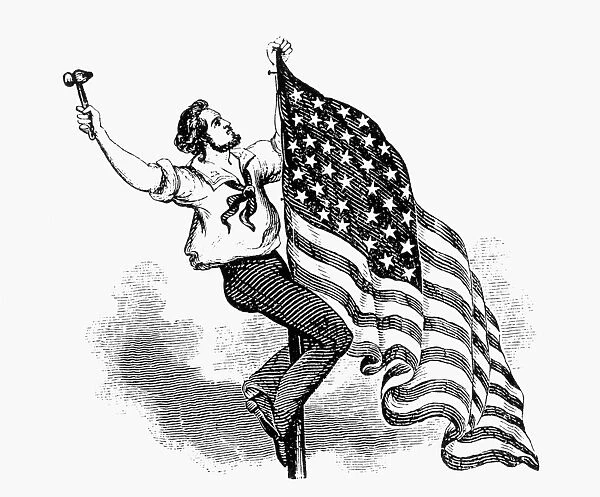 U. S. FLAG, 19th CENTURY. Line engraving, 19th century