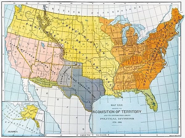 U. S. MAP, 1776  /  1884. A map showing United States territorial acquisitions between 1776