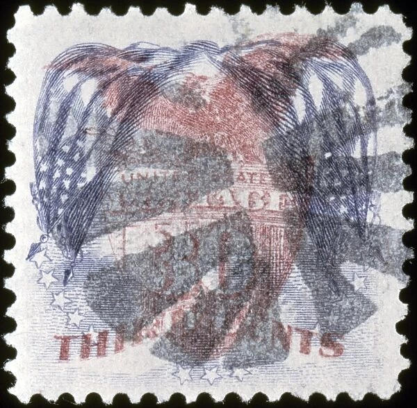 U. S. POSTAGE STAMP, 1869. 30 cent postage stamp with inverted frame and Shield