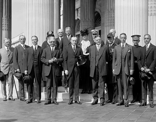 U. S. President Calvin Coolidge (front row, holding top hat) meeting with a delegation from the Red Cross, 24 September 1923