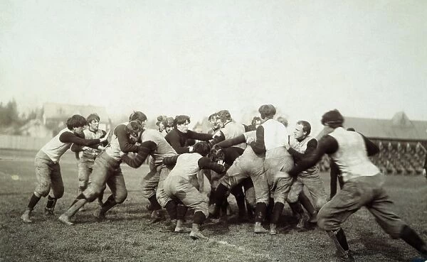An unidentified American college football scrimmage, c1905
