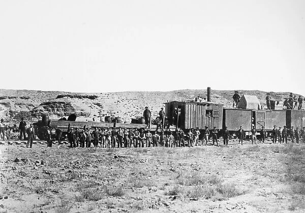 UNION PACIFIC RAILROAD, 1868. A construction train on the Union Pacific Railroad