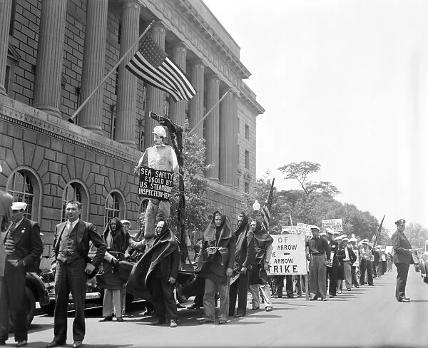 UNION PROTEST, 1939. Members of the National Maritime Union picketing the U