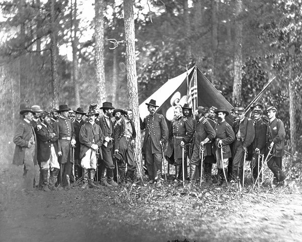 UNION SOLDIERS. Brigadier General Winfield Scott Hancock (center) and his staff, 1861