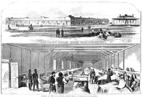 Union soldiers at the new general hospital at Hilton Head, South Carolina. Wood engraving, American, c1863