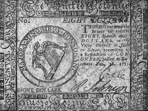 United Colonies Continental Currency eight dollar banknote, 1777