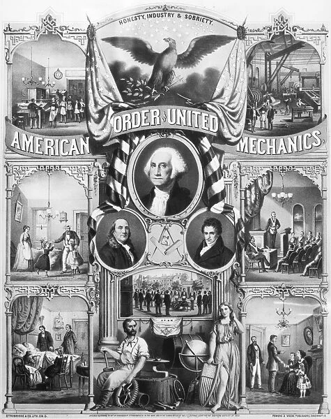 UNITED MECHANICS, 1870. Lithograph poster for the American Order of United Mechanics