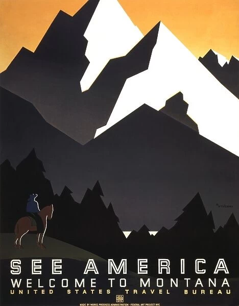 United States Travel Bureau poster promoting tourism in Montana, c1937