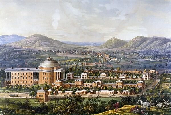 UNIVERSITY OF VIRGINIA. View of the University of Virginia, Charlottesville, and Monticello