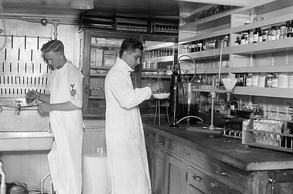 USS COMFORT, c1919. The pathology laboratory aboard the hospital ship USS Comfort