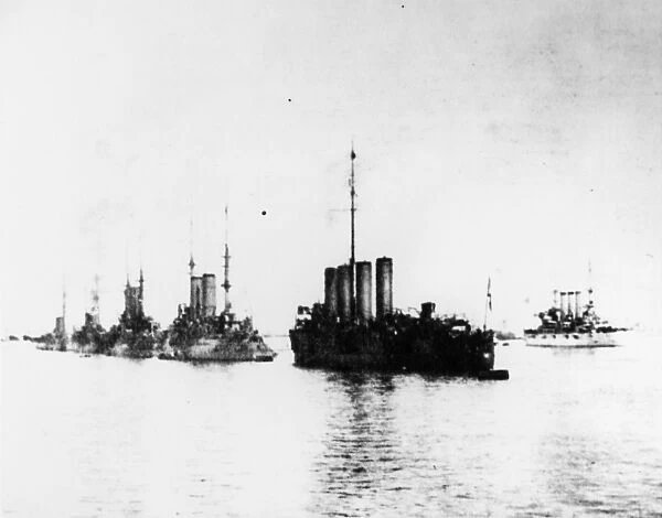 USS CONNECTICUT, 1909. The USS Connecticut and Russian warships off the coast of Messina