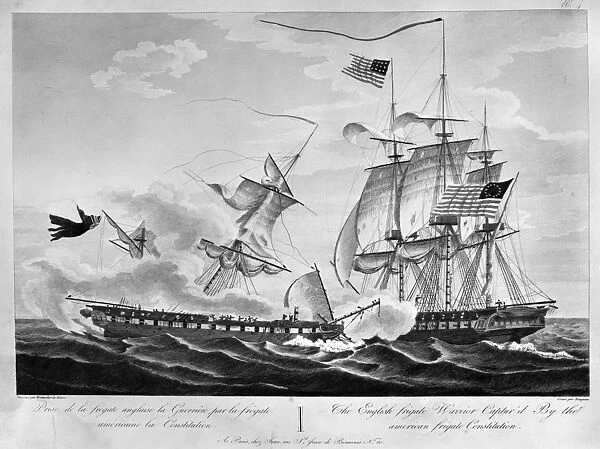 USS CONSTITUTION, 1812. The English frigate Warrior captured by the American frigate