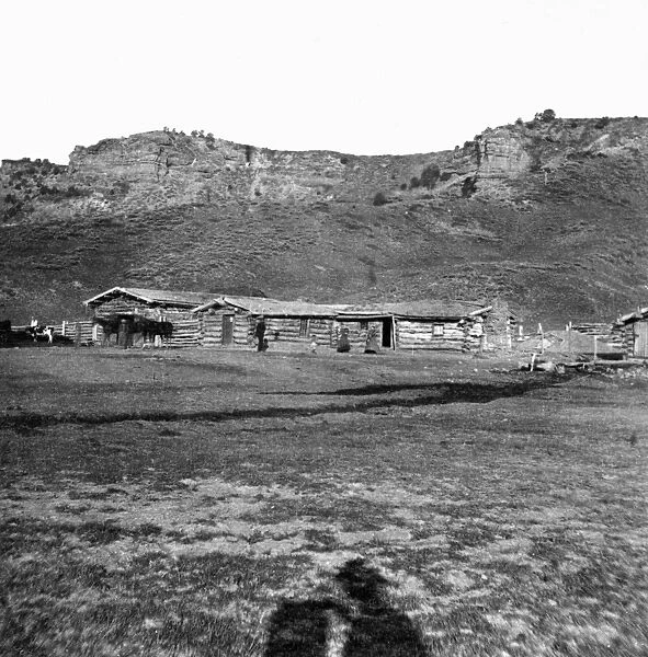 UTAH: LOG CABINS, c1869. Log cabins at the head of Echo Canyon, the contract station