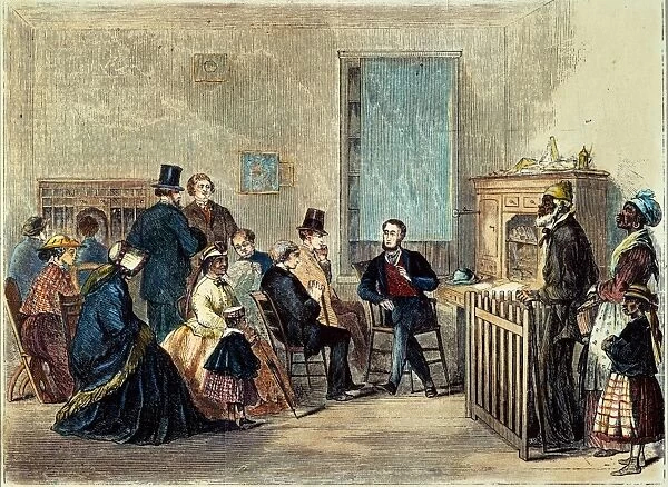 VA: FREEDMENs BUREAU 1867. Office of the Freedmens Bureau at Richmond, Virginia: colored engraving, 1867