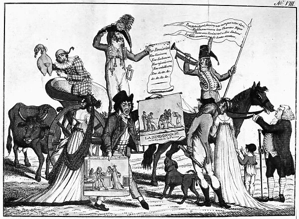 VACCINATION CARTOON, c1800. Traveling Vaccine. Edward Jenners smallpox vaccination seen as a show traveling from fair to fair. Engraved cartoon, French, c1800, which also testifies to the popularity of vaccination