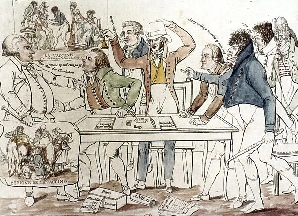 VACCINATION COMMITTEE. Seven Against One or The Vaccination Commitee. Satirical French engraving, early 19th century