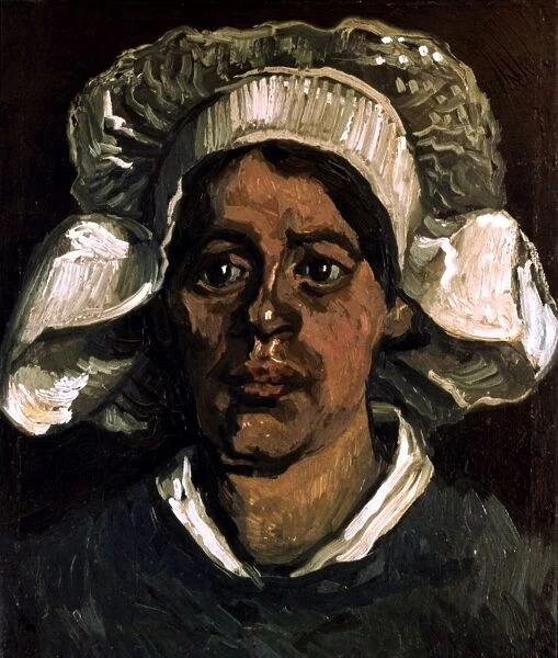 VAN GOGH: PEASANT, 19th C. Peasant woman with white cap. Oil on canvas by Vincent Van Gogh