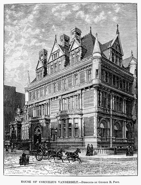 VANDERBILT MANSION. The mansion of Cornelius Vanderbilt II, designed by George B. Post, at Fifth Avenue between 57th and 58th Streets, New York City. Line engraving, 1882
