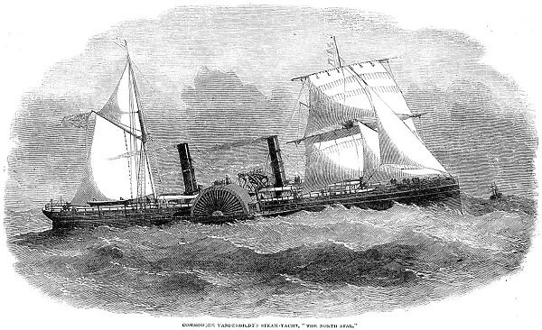 VANDERBILT: STEAM YACHT. Cornelius Vanderbilts paddle-box steam yacht, North Star. Wood engraving from an English newspaper of 1853