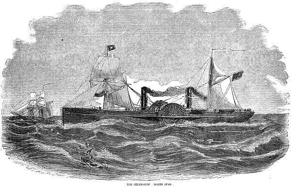 VANDERBILT: STEAM YACHT. Cornelius Vanderbilts paddle-box steam yacht, North Star. Wood engraving, American, 1855