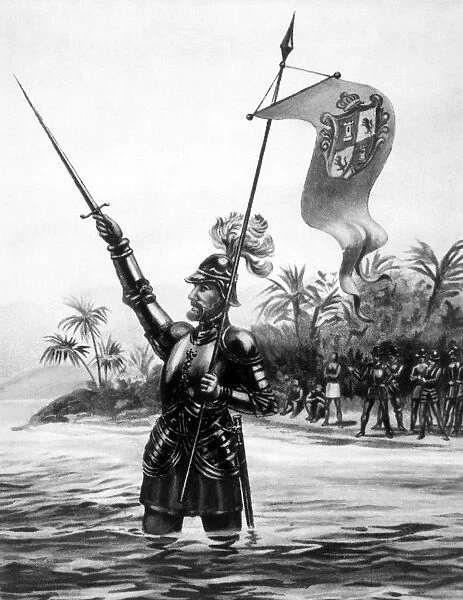 VASCO NUNEZ de BALBOA (1475-1519). Spanish explorer. Balboa claiming dominion over the South Sea