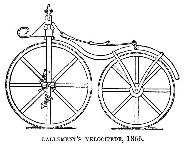VELOCIPEDE, 1866. Pierre Lallements velocipede of 1866. Contemporary line engraving