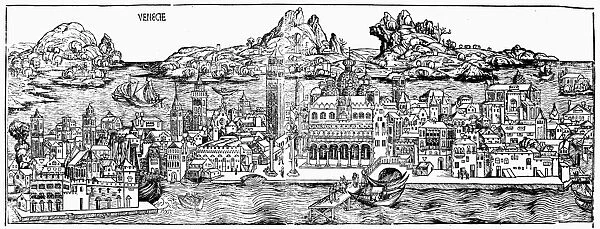 VENICE, 16th CENTURY. View of Venice, Italy. Woodcut by Sansovino, 16th century